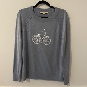 Loft Bicycle Long Sleeve Crewneck Sweater Blue Size S Novelty Bike Embroidered